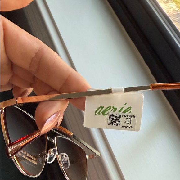 Aerie Gold Aviator Sunglasses with Brown Lenses - Picture 2 of 7